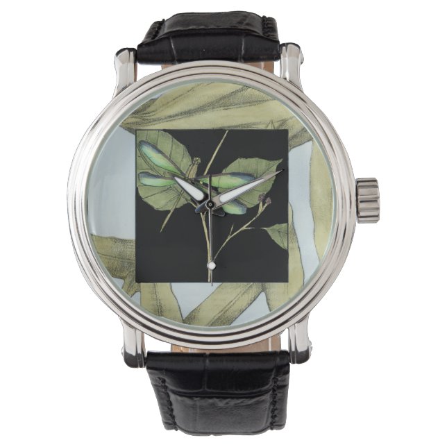 Bladeren met Dragonfly-ingang door Jennifer Goldbe Horloge (Voorkant)