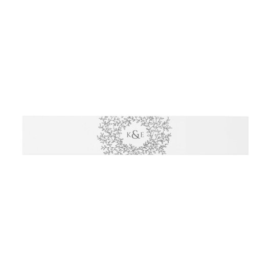 Bladeren monogram kunsttekening donkergrijs op wit uitnodigingen wikkel (Vlak)