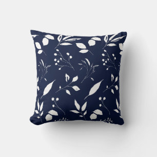 Bladeren Navy blauw en wit Kussen