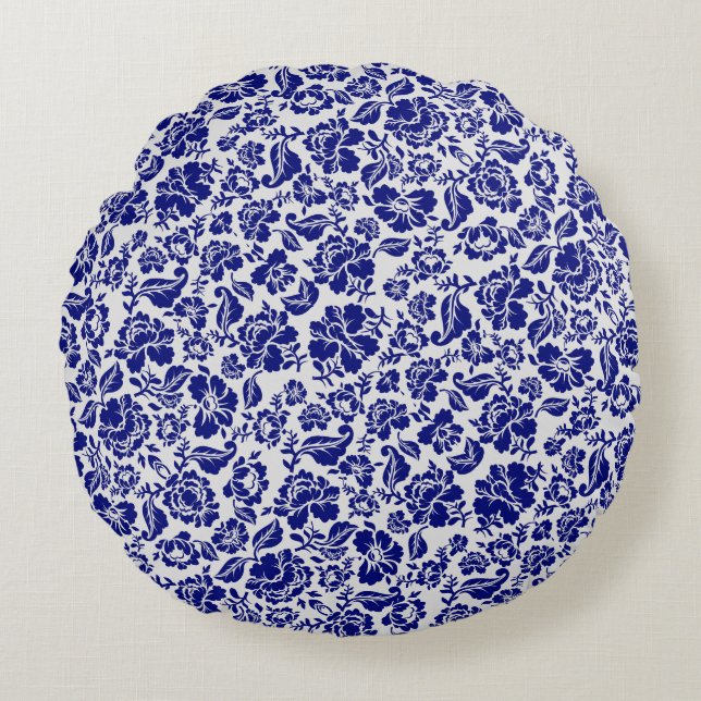 Bladeren patroon.13.bw witte BG Rond Kussen (Voorkant)