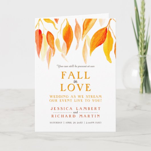 Bladeren vallen in liefde bruiloft livestream foto aankondiging (Voorkant)