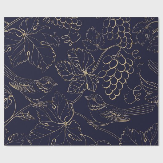 Bladeren van Navy- en gouddruiven Cadeaupapier (Vlak)