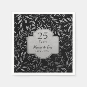Bladeren van Zilver op Black 25th Wedding Jubileum Servet