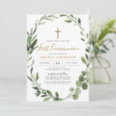 Bladergroen eerste communie uitnodiging (Staand voorkant)