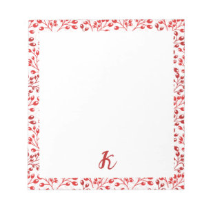 Bladerig Rood Patroon Modern Elegeant Monogrammetj Notitieblok
