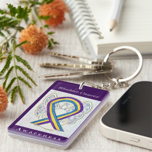 Bladerkankerbewustwording lint-Sleutelhanger Sleutelhanger (Voorkant Rechts)