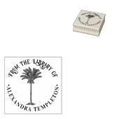 Bladerrijke Dadelpalm Boom Bibliotheek Boek Naam Rubberstempel (Gestempeld)