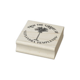 Bladerrijke Dadelpalm Boom Bibliotheek Boeknaam Rubberstempel