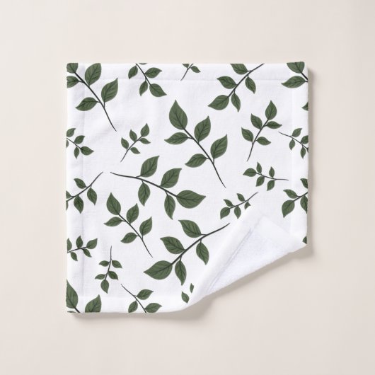 Bladertakken met groene bladeren op wit bad handdoek (Wasdoekje)