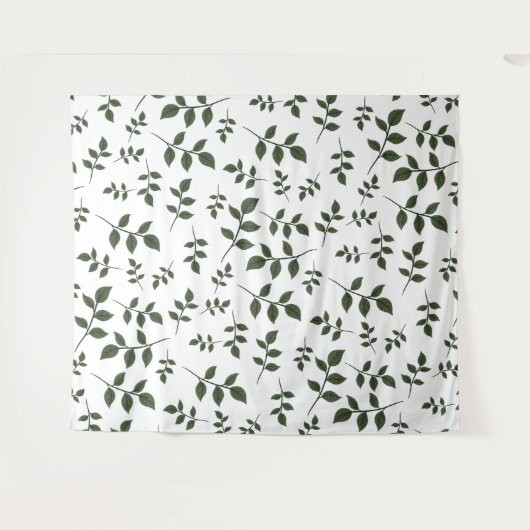 Bladertakken met groene bladeren op wit wandkleed (Voorkant (horizontaal))