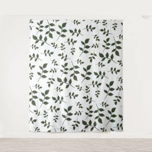 Bladertakken met groene bladeren op wit wandkleed