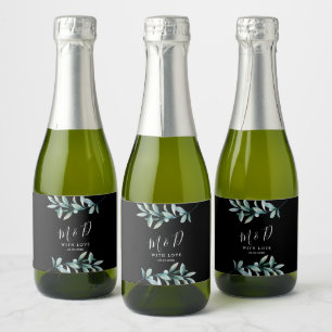 Bladgroen Botanisch Zwart Bruiloft Mousserende Wij Sparkling Wijnetiket