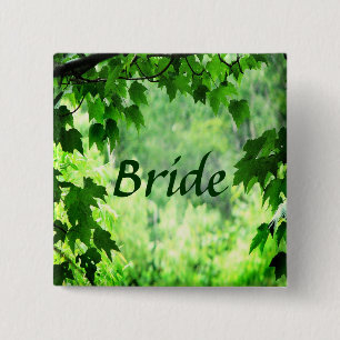 Bladgroen Bruiloft Bruidsspeld Vierkante Button 5,1 Cm