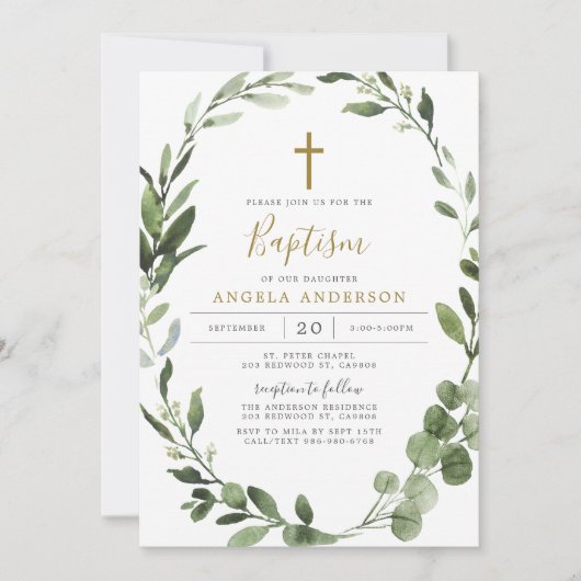 Bladgroen Dopen/Doopuitnodiging Kaart (Voorkant)