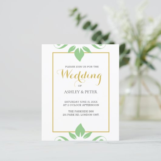Bladgroene bruiloft uitnodiging (Staand voorkant)