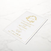 Bladgroene Crest Monogram Post Trouw Brunch Folie Uitnodiging (Gedraaid)