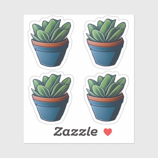 Bladgroene kamerplant in Blue Pot Design Sticker (Vel)