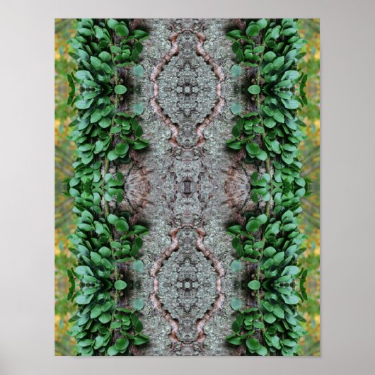 Bladgroene wijnstok op boomspiegel Abstract Poster (Voorkant)