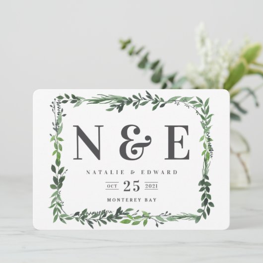 bladig waterverf bloemig save the date (Staand voorkant)