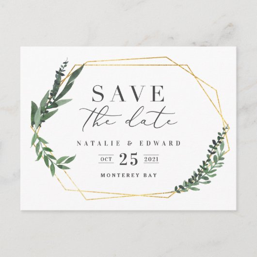 bladig waterverf floral save the date aankondigingskaart (Voorkant)