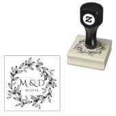 Bladkrans Monogram Bruiloft Rubberstempel (Gestempeld)