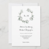 Bladkrans Monogram bruiloft uitnodiging (Voorkant)