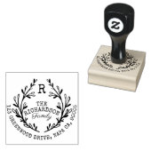 Bladlaurier tak krans monogram familie adres 	rubberstempel (Gestempeld)