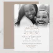 Bladlijn kunst hart monogram tan bruiloft foto inv kaart (Voorkant / Achterkant)