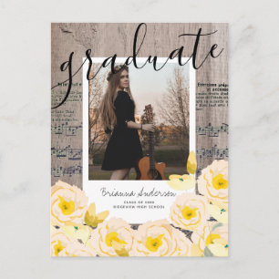 Bladmuziek Boho Floral Wood Foto Afstuderen Aankondigingskaart