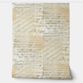  Bladmuziek Collage Cream Wallpaper Behang