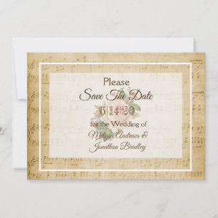 Bladmuziek Roze roos Save the Date Kaart