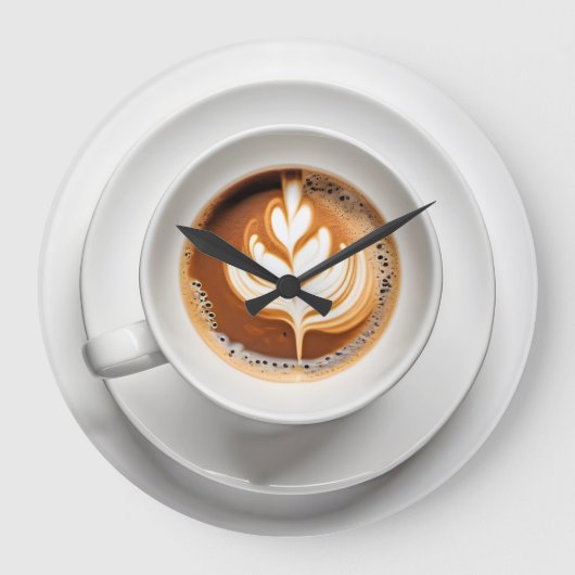 Bladontwerp in witte Cappuccino Cup Grote Klok (Voorkant)