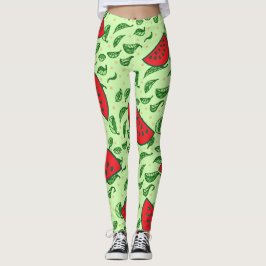 Bladpatroon en Watermeloenen Leggings