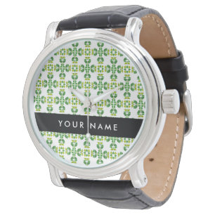 Bladpatroon, Groene bladeren, Jouw naam Horloge