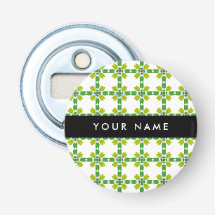 Bladpatroon, Groene Bladeren, Uw Naam Button Flesopener