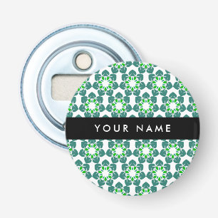 Bladpatroon, Groene Bladeren, Uw Naam Button Flesopener