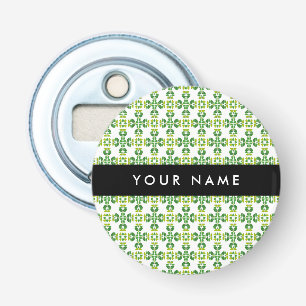 Bladpatroon, Groene Bladeren, Uw Naam Button Flesopener