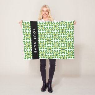 Bladpatroon, Groene Bladeren, Uw Naam Fleece Deken
