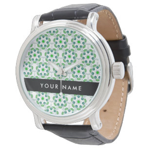 Bladpatroon, groene bladeren, uw naam horloge