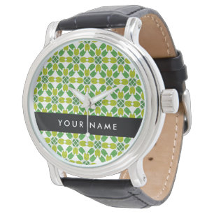 Bladpatroon, Groene Bladeren, Uw Naam Horloge