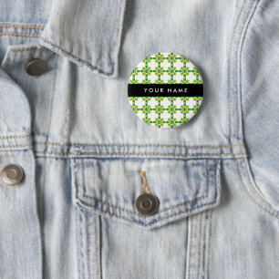 Bladpatroon, Groene Bladeren, Uw Naam Ronde Button 5,7 Cm