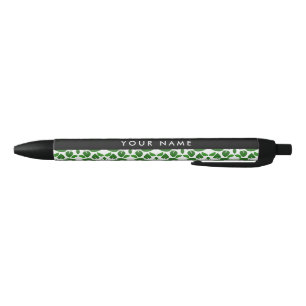 Bladpatroon, Groene Bladeren, Uw Naam Zwarte Inkt Pen