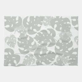 Bladpatroon van grijs monster theedoek