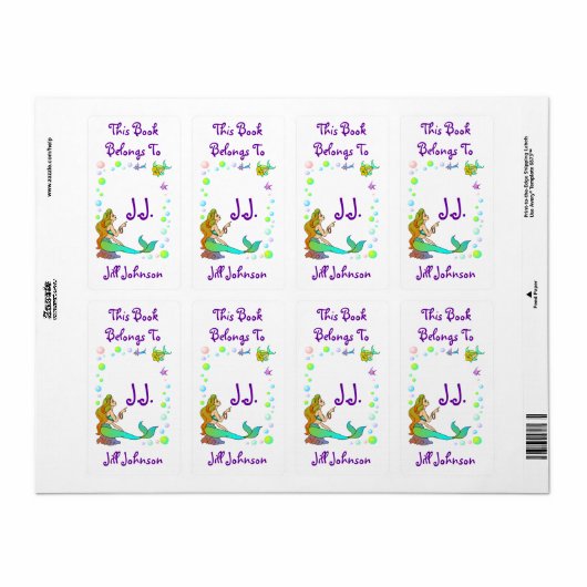 Bladplaten Zee Zeemeermin Punten bij Initialen Lab Etiket (Full Sheet)