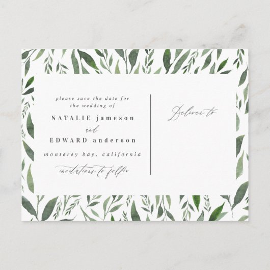 bladrijke aquarel bloemige save the date postkaart aankondigingskaart (Achterkant)