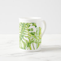 Bladvormige sculpturen op een Bone China Mok