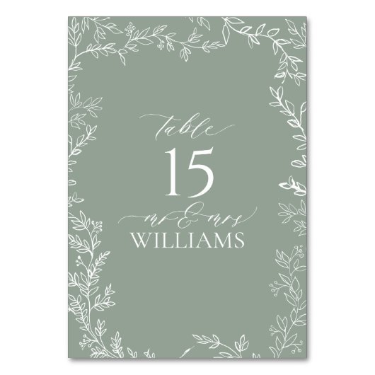 Bladwijze Groene Elegante Monogram Tafel Kaart (Voorkant)