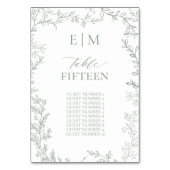 Bladwijze Groene Elegante Monogram Tafel Kaart (Achterkant)