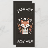 Bladwijzer Fox met Journal - "Opgroeien? Word wild Menu (Voorkant / Achterkant)