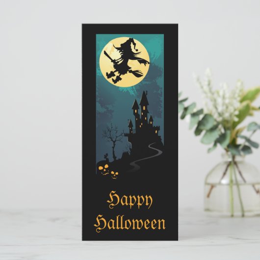 Bladwijzer met haunted House en heks Silhouette (Staand voorkant)